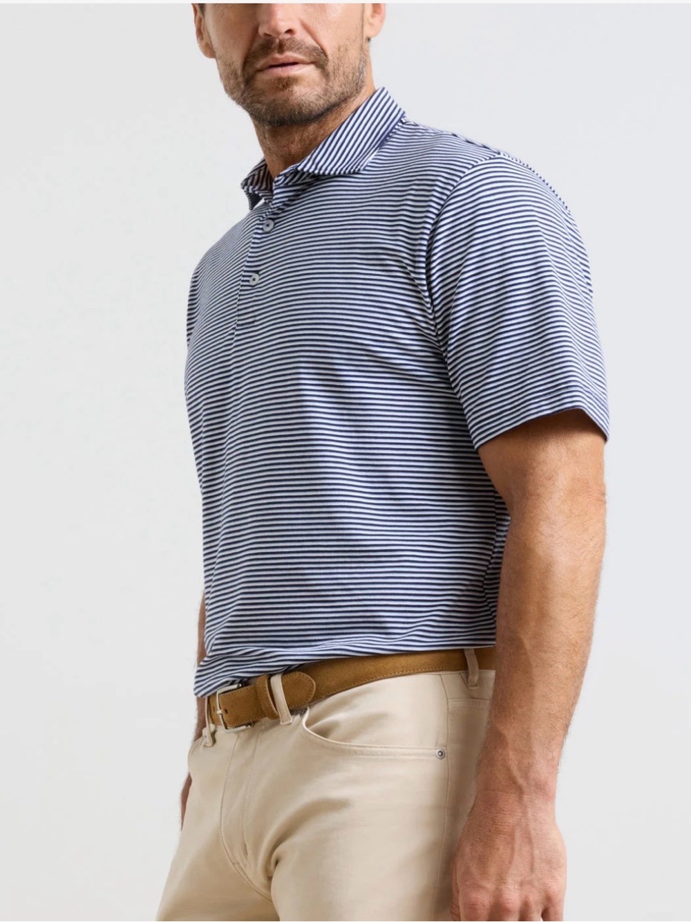 Peter Millar Seaside Wash Striped Performance Polo – XL – Crown Blue/White